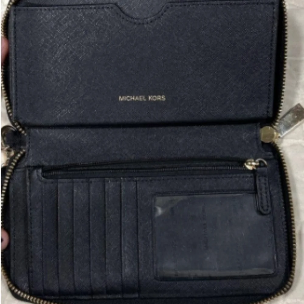 > Michael Kors Black Saffiano Leather Wristlet